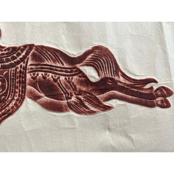 Vintage Thai Stone Rubbing on rice paper. Brownish red. Horse. Decor. 18x13" - Picture 4 of 9